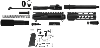 This kit is the total AR build kit package. The black Parkerized barrel is designed to avoid rust and remain functional with repeated use.